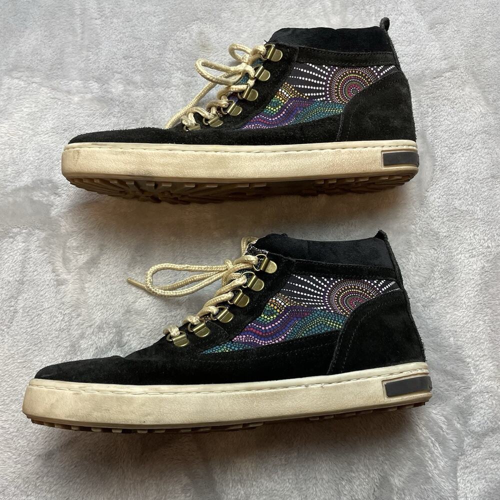Inkkas Brisbane Camping Boots Womens 10 Black Suede Aboriginal Art Hi Top Hiking - Picture 7 of 11
